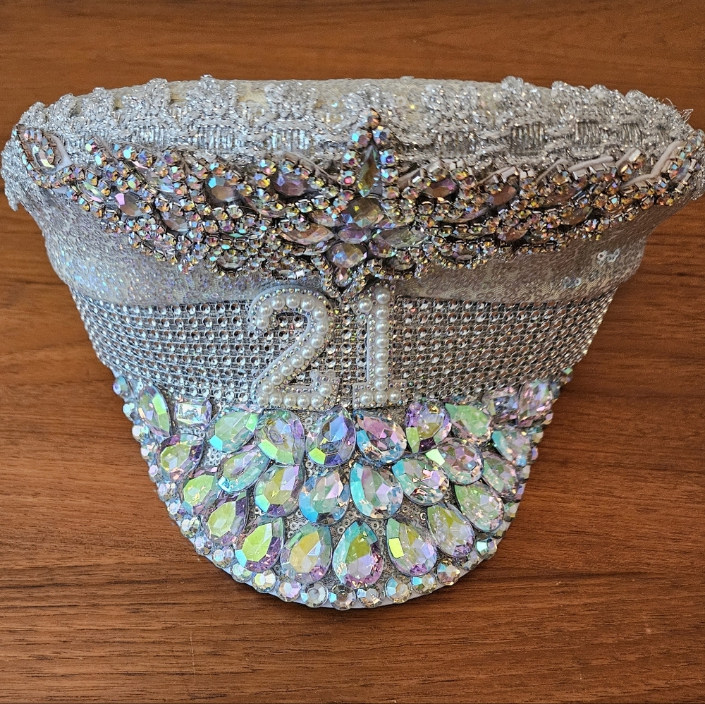 Captain Hat "21" Iridescent Bling NEW